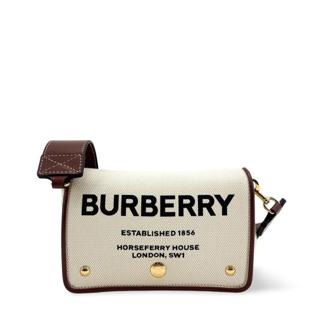 Burberry Mini Note Horseferry Canvas Leather Shoulder Bag Natural Malt Brown